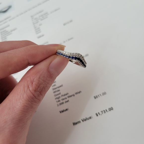 BAND SOLD!!14K WHITE GOLD VERA WANG DIAMOND & SAPPHIRE WISH 2 PC BRIDAL SET S: 5 - Picture 7 of 16